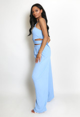 Tie Back Crop Top And Wide Leg Trouser Set