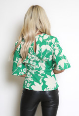 Green Leaf Print Kimono Top