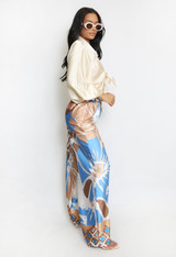 Tie Front Blouse And Printed Wide Leg Trouser Set