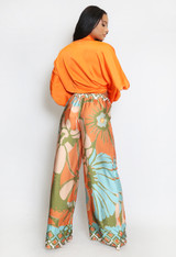 Tie Front Blouse And Printed Wide Leg Trouser Set