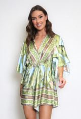 Tropical Print Satin Kaftan Playsuit