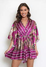 Tropical Print Satin Kaftan Playsuit