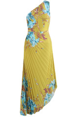 Floral Print Pleated One Shoulder Maxi Dress