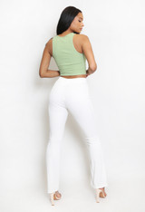 Ankle Slit Ribbed Skinny Flare Trouser