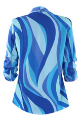 Retro Print Ruched Sleeve Open Blazer