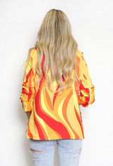 Retro Print Ruched Sleeve Open Blazer