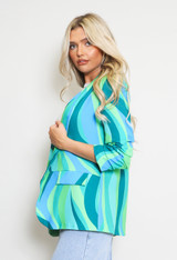 Retro Print Ruched Sleeve Open Blazer