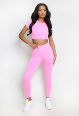 Round Neck Crop Tops & Push Up Leggings Set