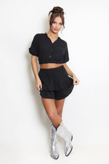 Cropped Blouse And Frill Shorts Set