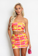 Mesh Ruched Crop Top And Mini Skirt Set