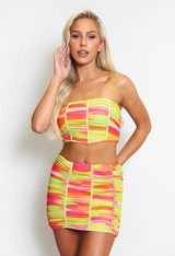 Mesh Ruched Crop Top And Mini Skirt Set