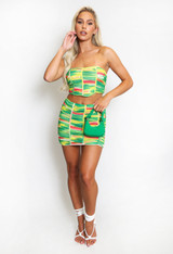 Mesh Ruched Crop Top And Mini Skirt Set