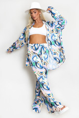 Swirl Print Shirt And Wide Leg Trouser Set