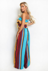 Striped Print Crop Top And Wide Leg Trouser Set