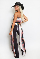 Striped Print Crop Top And Wide Leg Trouser Set