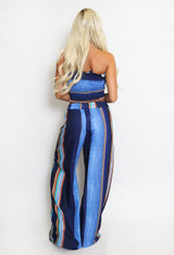 Striped Print Crop Top And Wide Leg Trouser Set