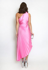 One Shoulder Satin Pleated Dress