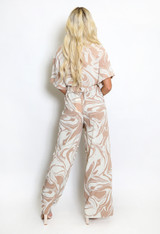 Marble Print Cropped Blouse And Trouser Set