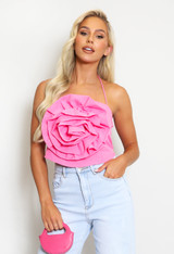 Corsage Halter Neck Crop Tops