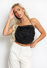 Corsage Halter Neck Crop Tops