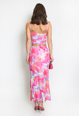 Watercolour Print Side Slit Maxi Skirt