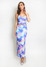 Watercolour Print Side Slit Maxi Skirt
