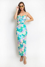 Watercolour Print Side Slit Maxi Skirt