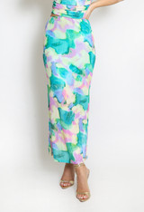 Watercolour Print Side Slit Maxi Skirt