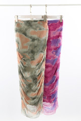 Tie Dye Print Ruched Midi Skirt