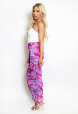 Tie Dye Print Ruched Midi Skirt