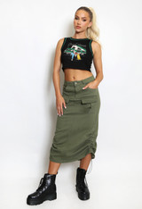 Cargo Ruched Midi Skirt