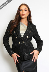 Sequin Woven Double Breasted Blazer