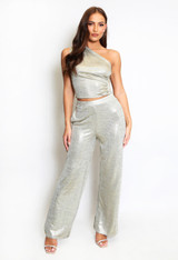 Foil One Shoulder Crop Top