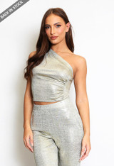 Foil One Shoulder Crop Top