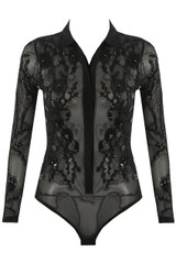 Diamante Sequin Embellished Sheer Bodysuit