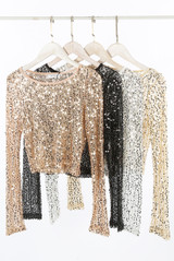 Sequin Round Neck Crop Tops