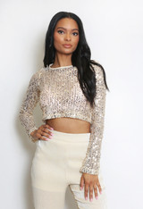 Sequin Round Neck Crop Tops