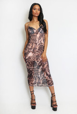 Animal Print Mesh Maxi Dress