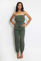 Belted Cargo Pocketed Bandeau Jumpsuit