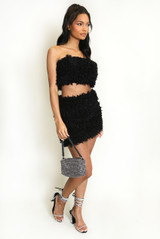 Textured Tassel Bandeau Crop Top And Mini Skirt Set