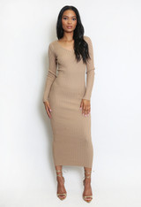 V-Neck Ribbed Midi Dress