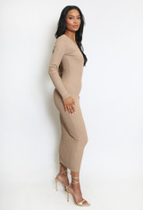V-Neck Ribbed Midi Dress