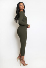 V-Neck Ribbed Midi Dress