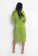 Plisse Twist V-Neck Midi Dress