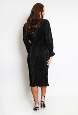 Plisse Twist V-Neck Midi Dress
