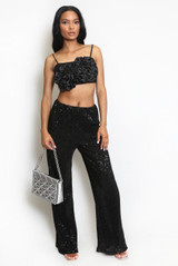 Wavy Sequin Wide Leg Trouser