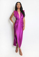 Plunge Neck Midi Dress