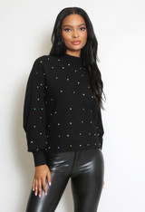 Diamante Stone High Neck Knitted Jumper