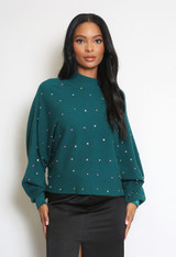 Diamante Stone High Neck Knitted Jumper