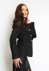  Golden Buttons Woven Double Breasted Blazer